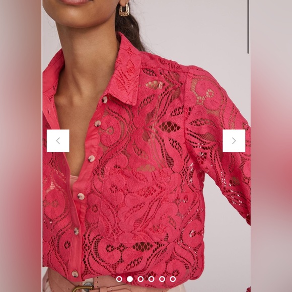 Maeve by Anthropologie Pink Rose Floral Lace Button Down Top - Picture 2 of 9